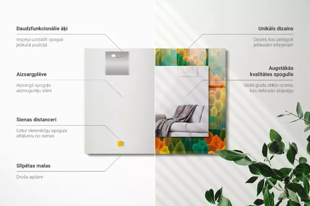 Négyszögletes díszes tükör Őszi fák