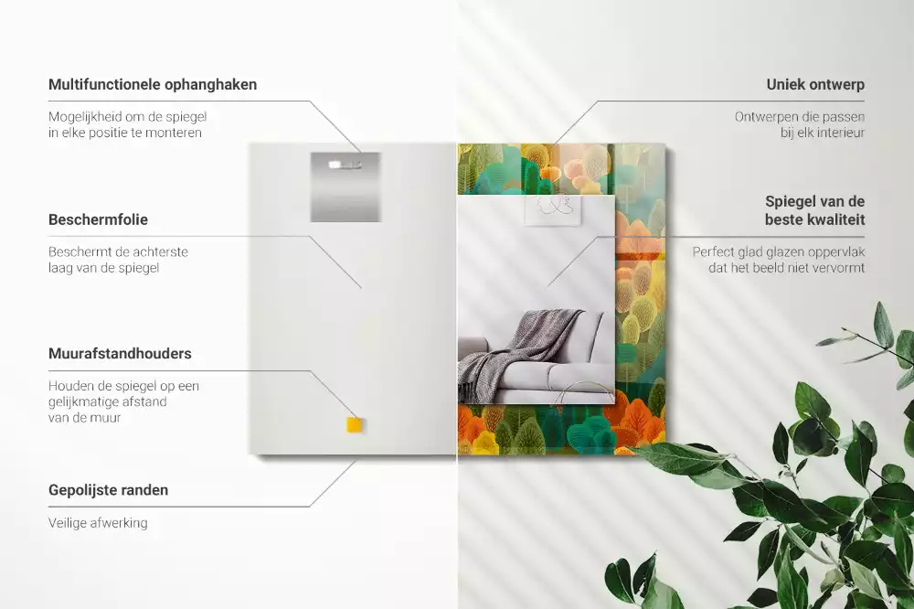 Négyszögletes díszes tükör Őszi fák