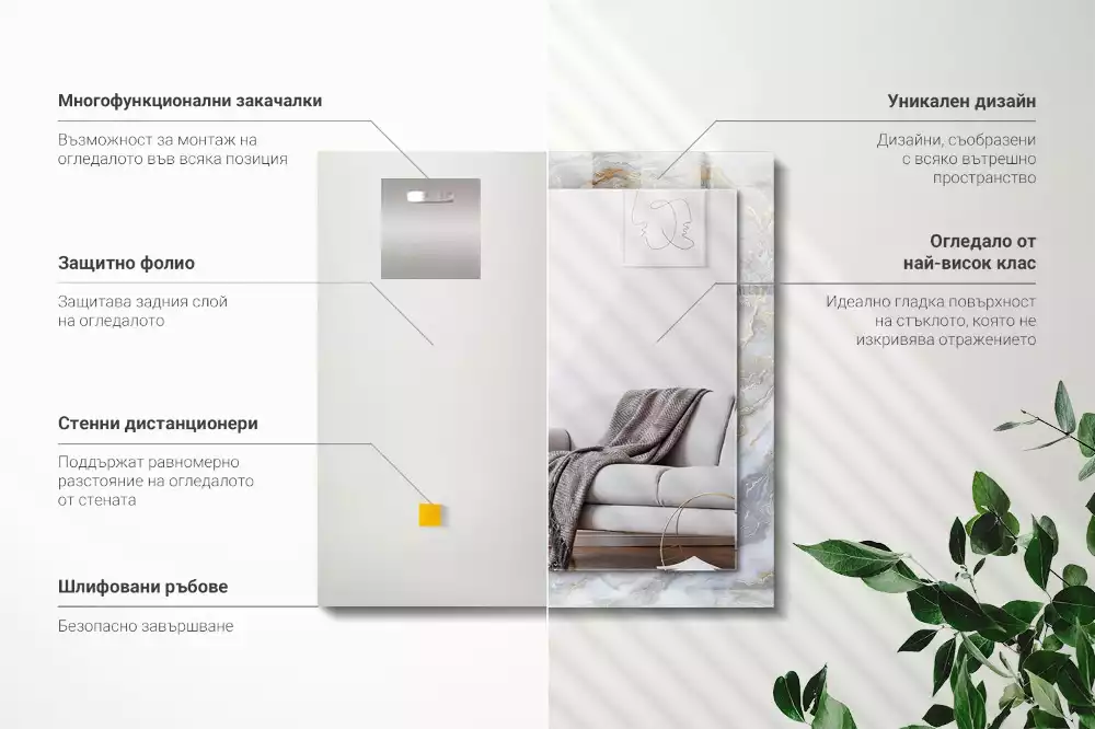 Négyszögletes díszes tükör Márvány mintás textúra