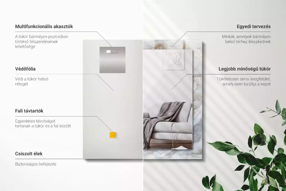 Négyszögletes díszes tükör Márvány mintás textúra