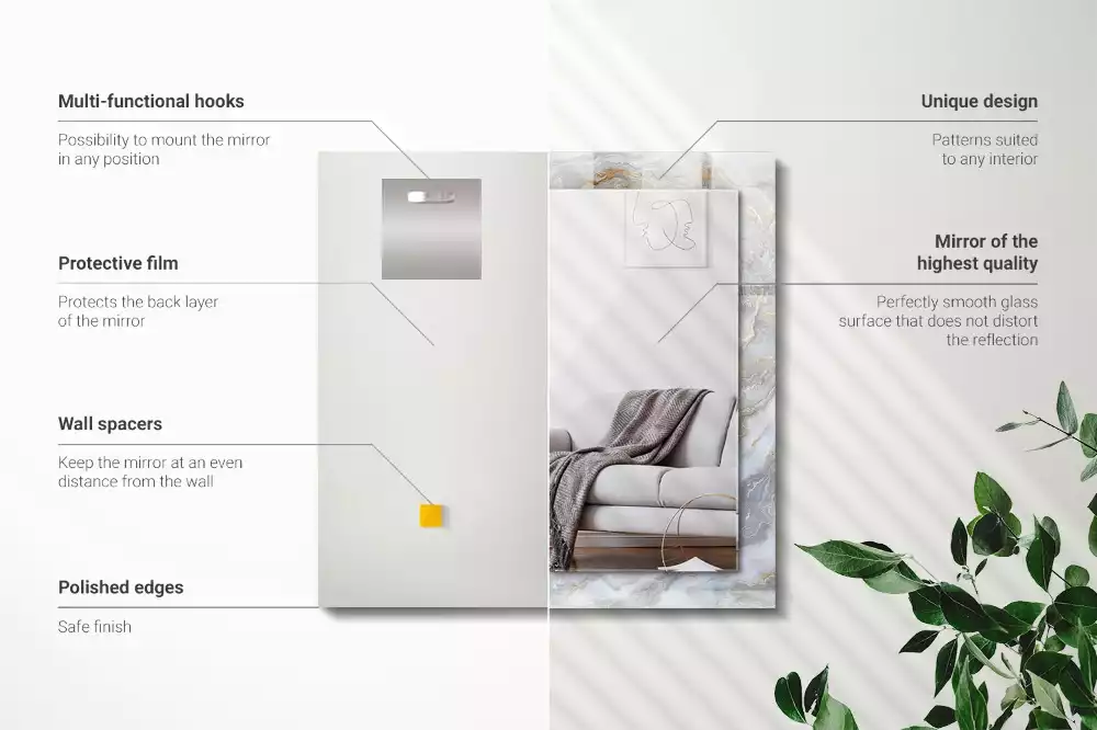 Négyszögletes díszes tükör Márvány mintás textúra