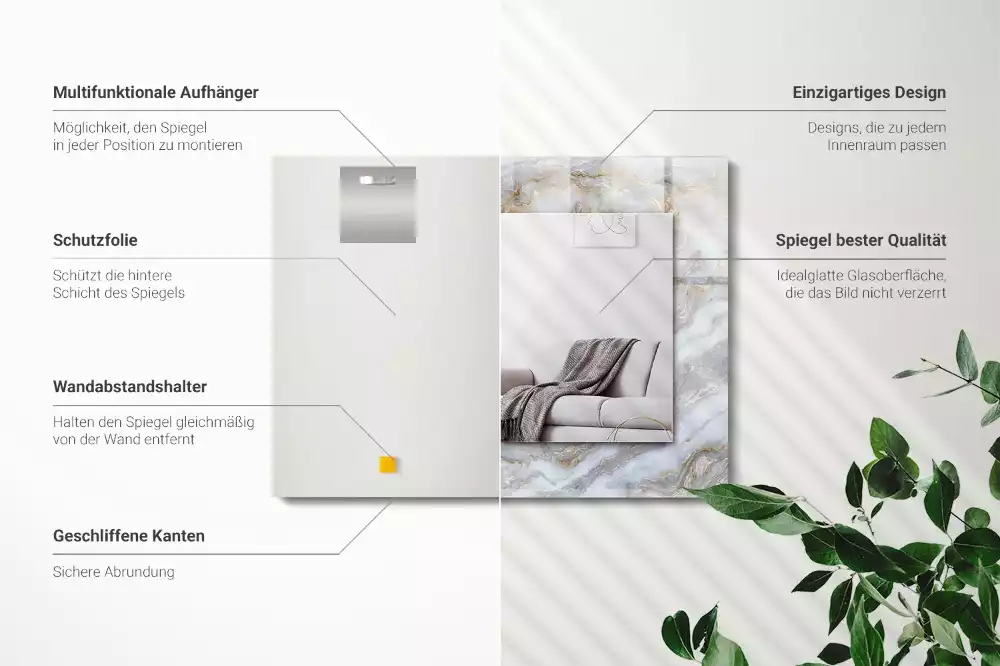 Négyszögletes díszes tükör Márvány mintás textúra