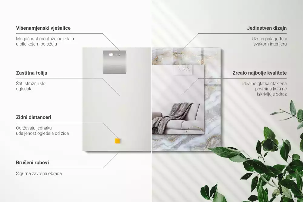 Négyszögletes díszes tükör Márvány mintás textúra