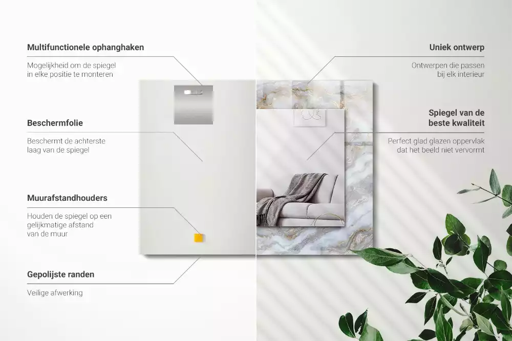 Négyszögletes díszes tükör Márvány mintás textúra