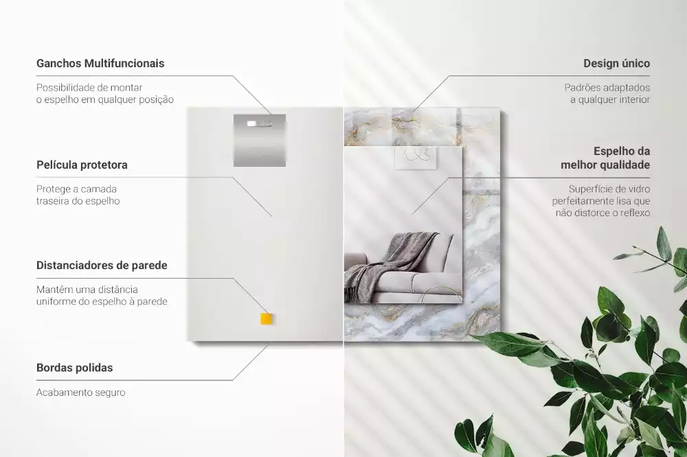 Négyszögletes díszes tükör Márvány mintás textúra