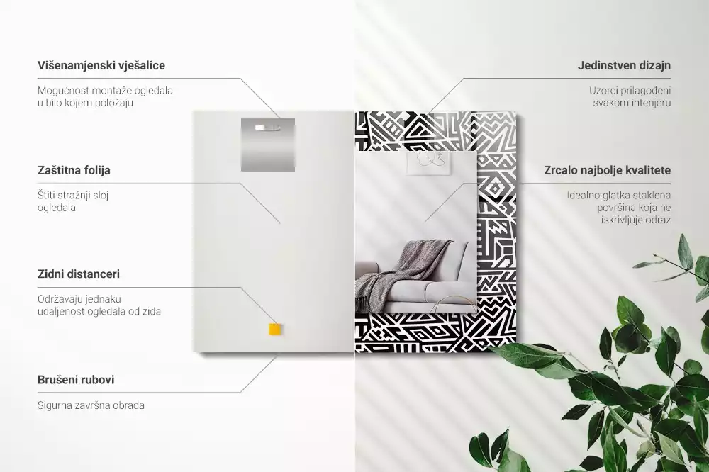 Négyszögletes díszes tükör Geometriai minta