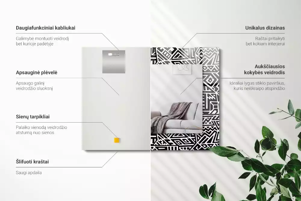 Négyszögletes díszes tükör Geometriai minta