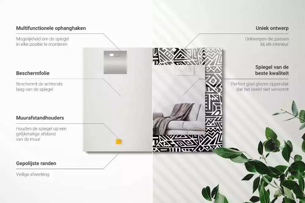 Négyszögletes díszes tükör Geometriai minta