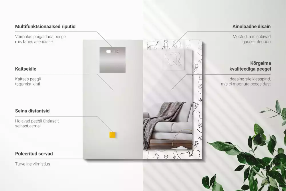 Négyszögletes díszes tükör Macskák körvonalai