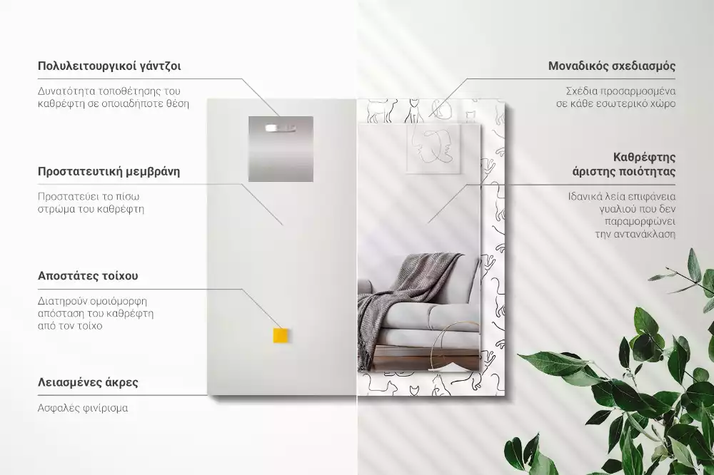 Négyszögletes díszes tükör Macskák körvonalai