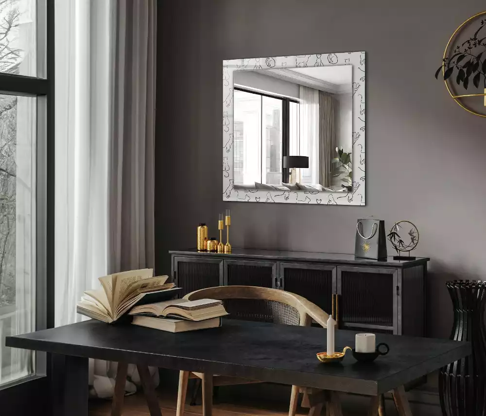 Négyszögletes díszes tükör Macskák körvonalai