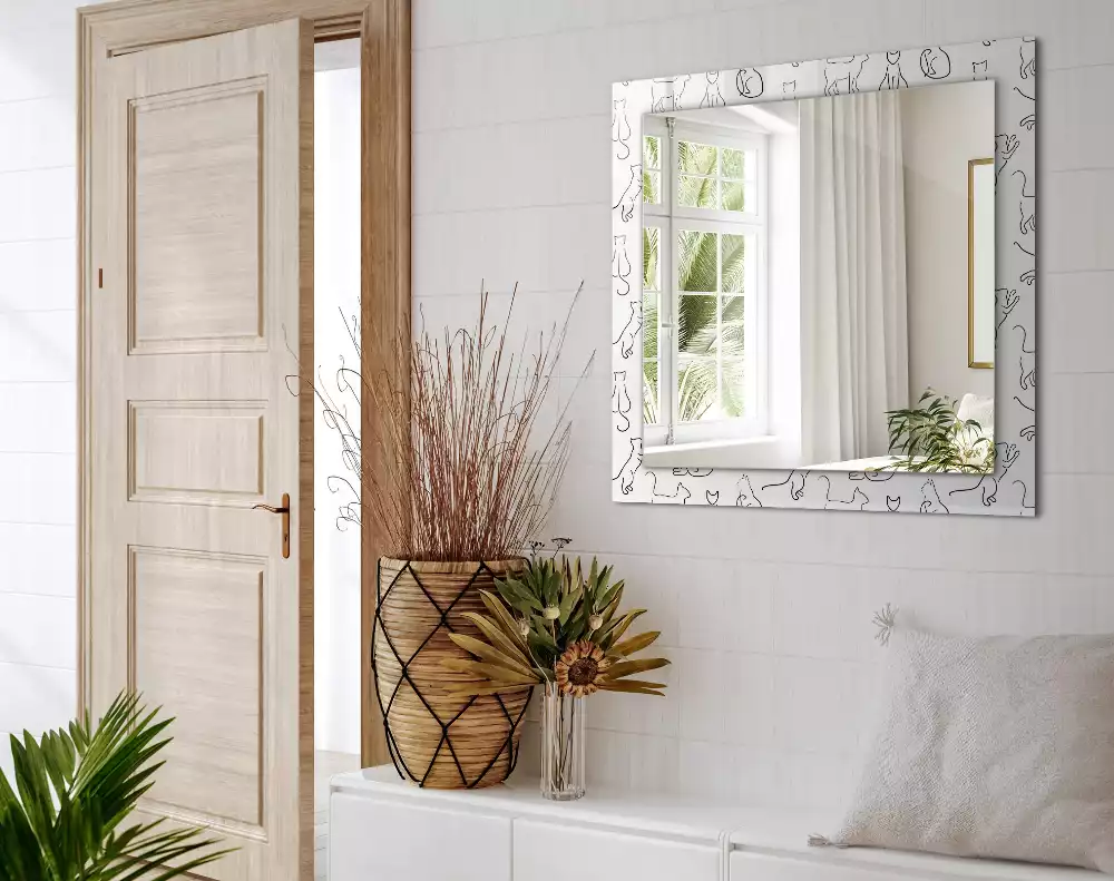 Négyszögletes díszes tükör Macskák körvonalai