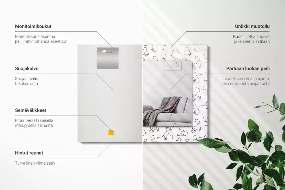 Négyszögletes díszes tükör Macskák körvonalai