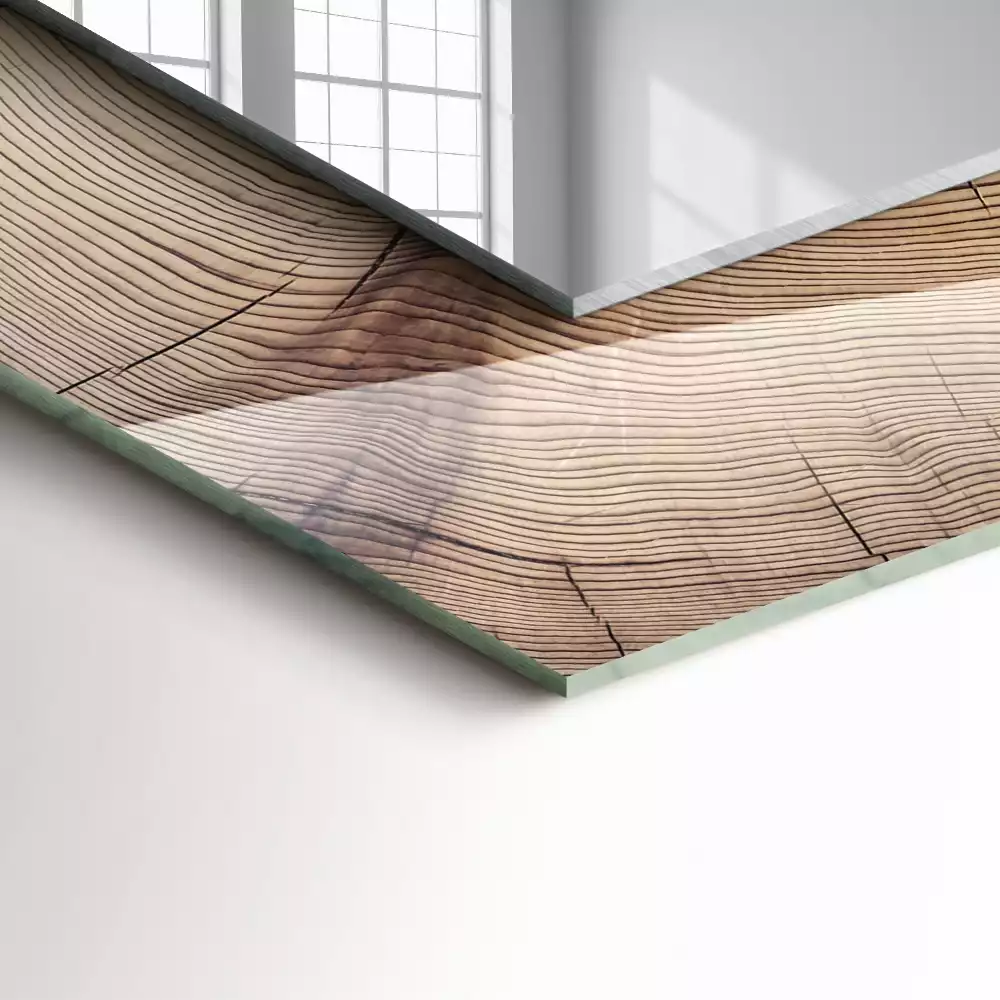 Négyszögletes díszes tükör Egy fatörzs keresztmetszete