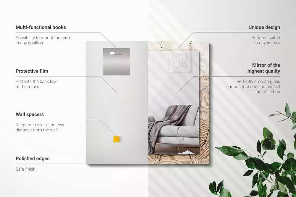 Négyszögletes díszes tükör Egy fatörzs keresztmetszete