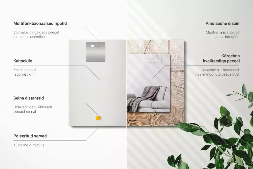 Négyszögletes díszes tükör Egy fatörzs keresztmetszete