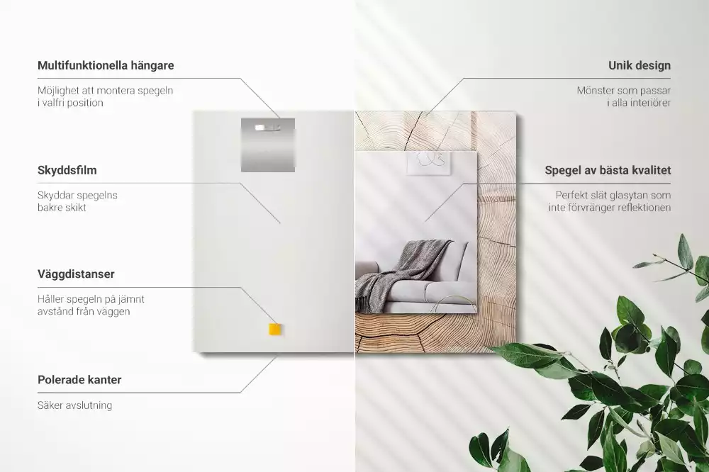 Négyszögletes díszes tükör Egy fatörzs keresztmetszete