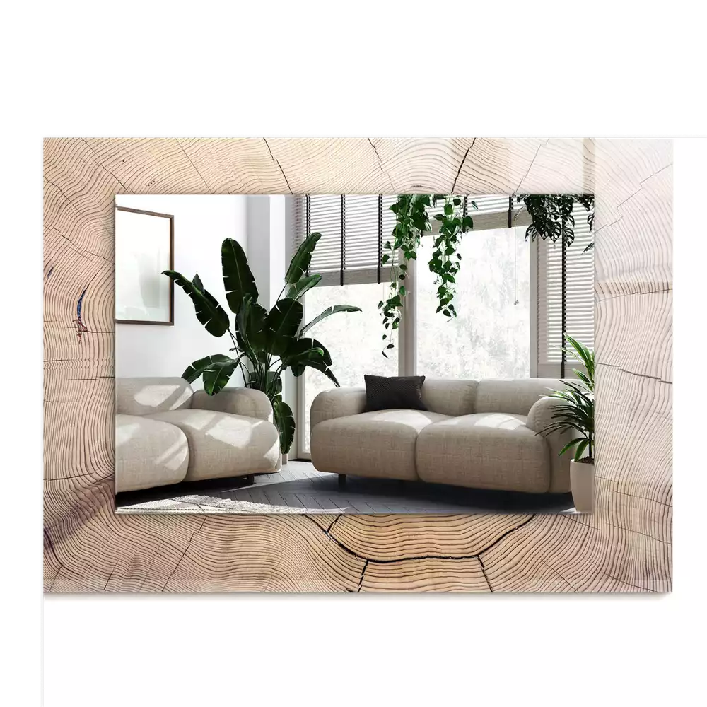 Négyszögletes díszes tükör Egy fatörzs keresztmetszete