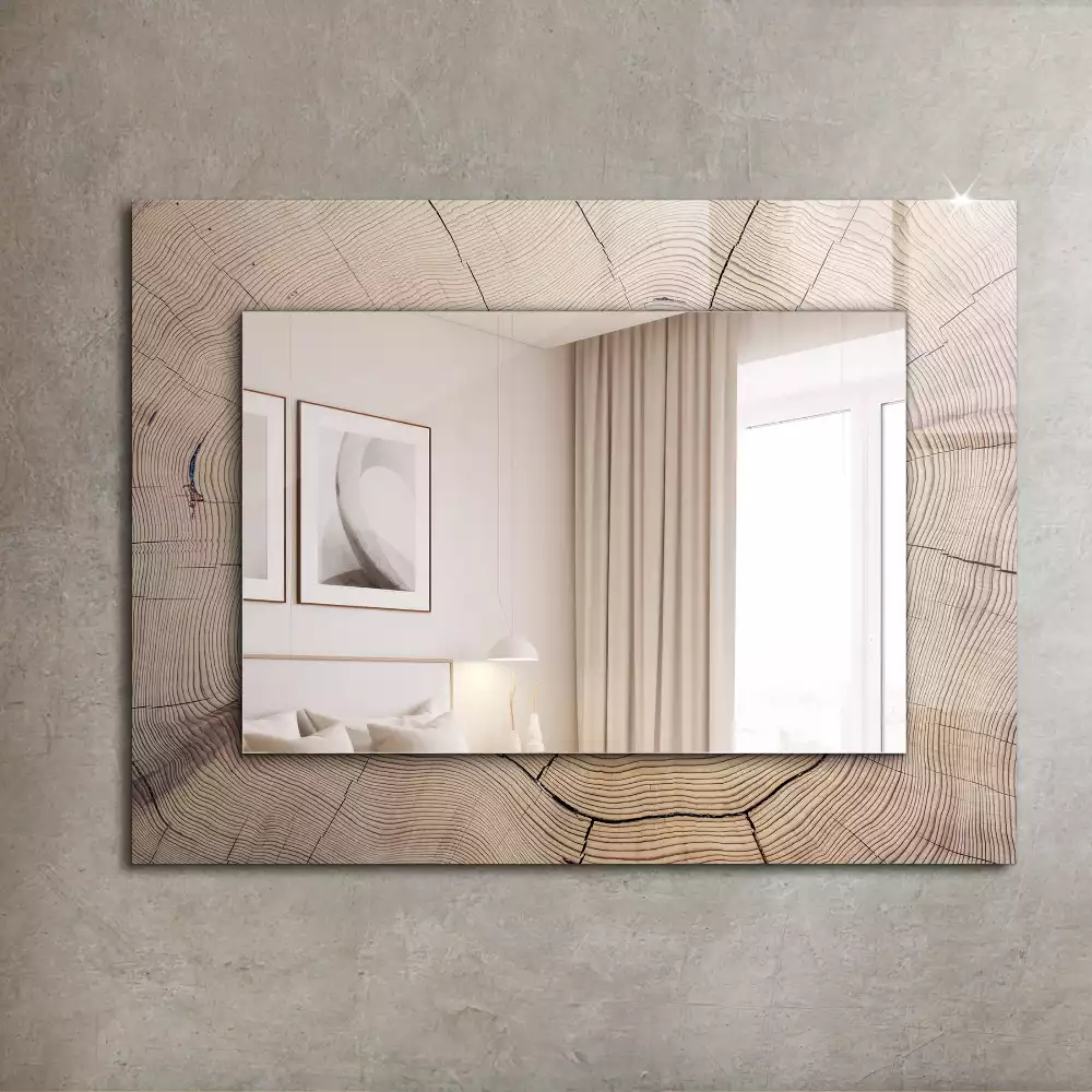 Négyszögletes díszes tükör Egy fatörzs keresztmetszete