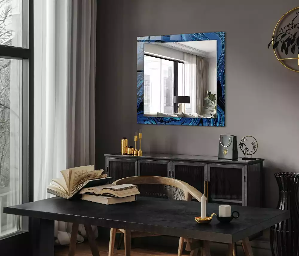 Négyszögletes díszes tükör Absztrakt kék mintás