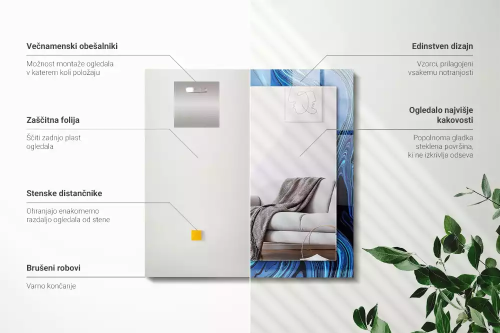 Négyszögletes díszes tükör Absztrakt kék mintás