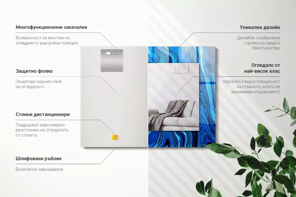 Négyszögletes díszes tükör Absztrakt kék mintás