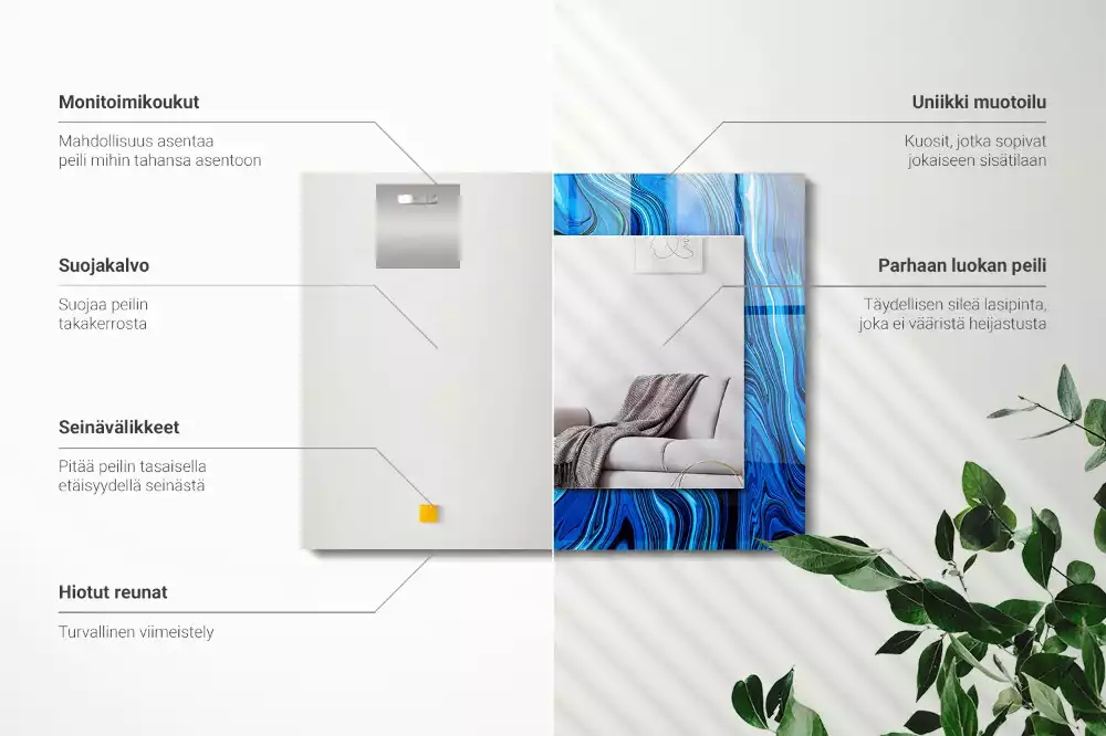 Négyszögletes díszes tükör Absztrakt kék mintás