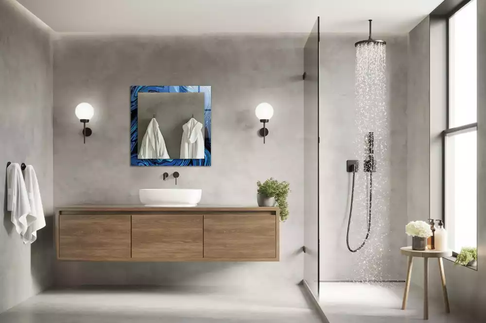 Négyszögletes díszes tükör Absztrakt kék mintás