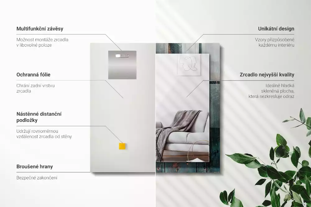 Négyszögletes tükör fali dísz Zöld fa táblák