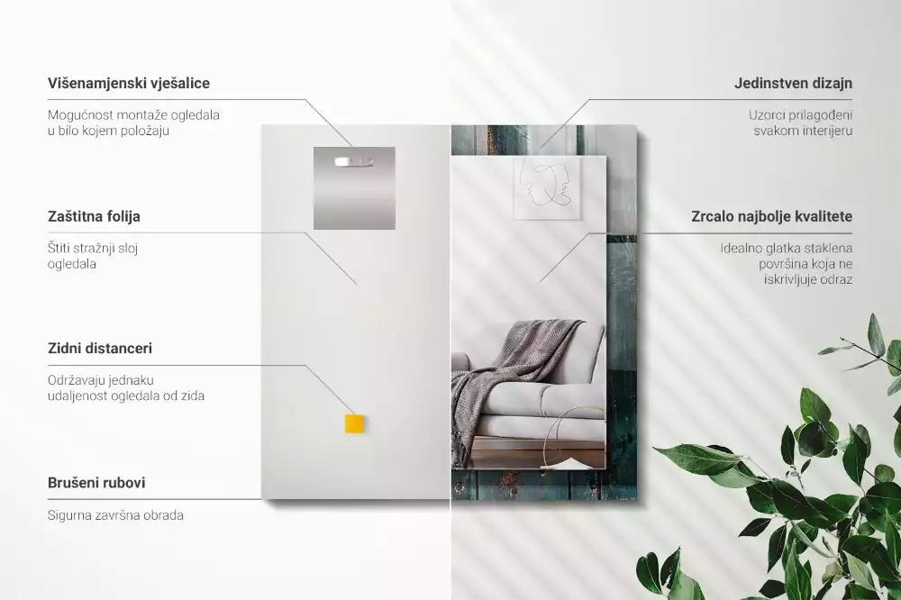 Négyszögletes tükör fali dísz Zöld fa táblák