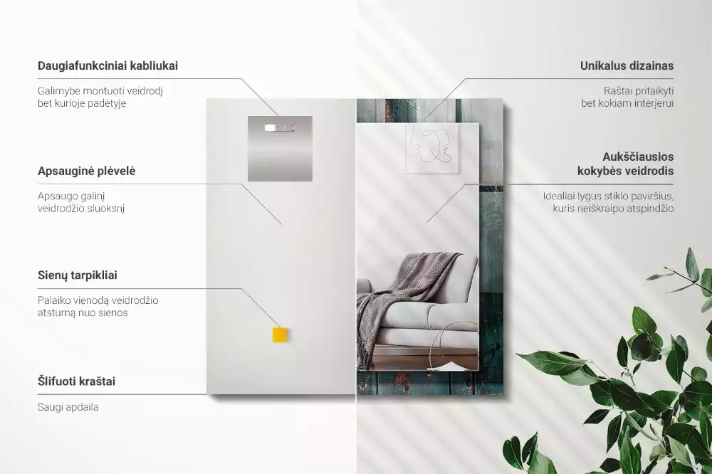 Négyszögletes tükör fali dísz Zöld fa táblák