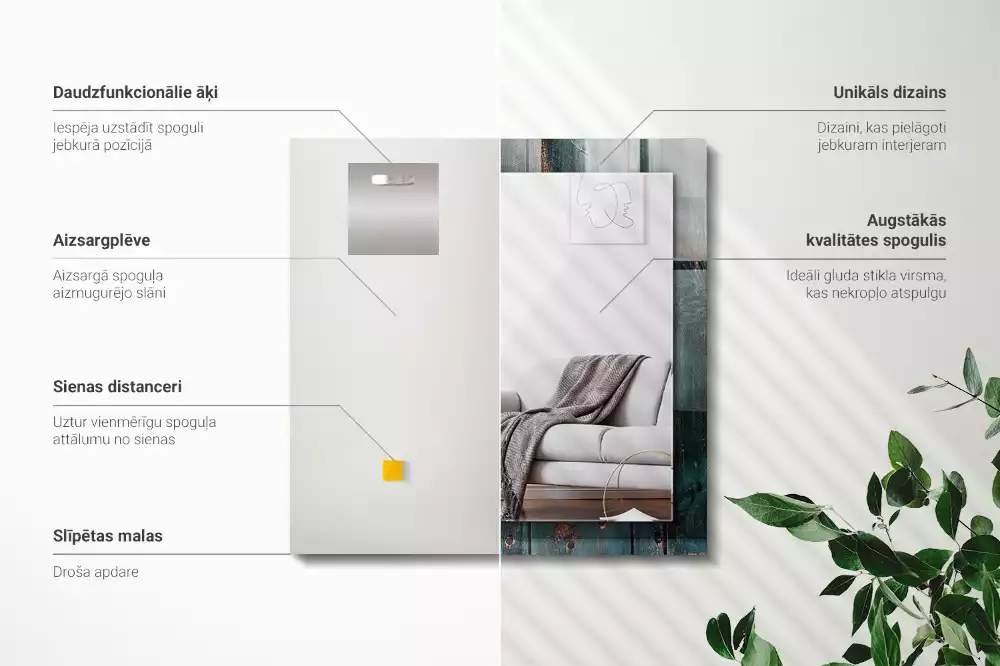 Négyszögletes tükör fali dísz Zöld fa táblák