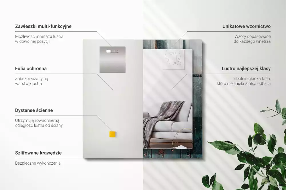 Négyszögletes tükör fali dísz Zöld fa táblák