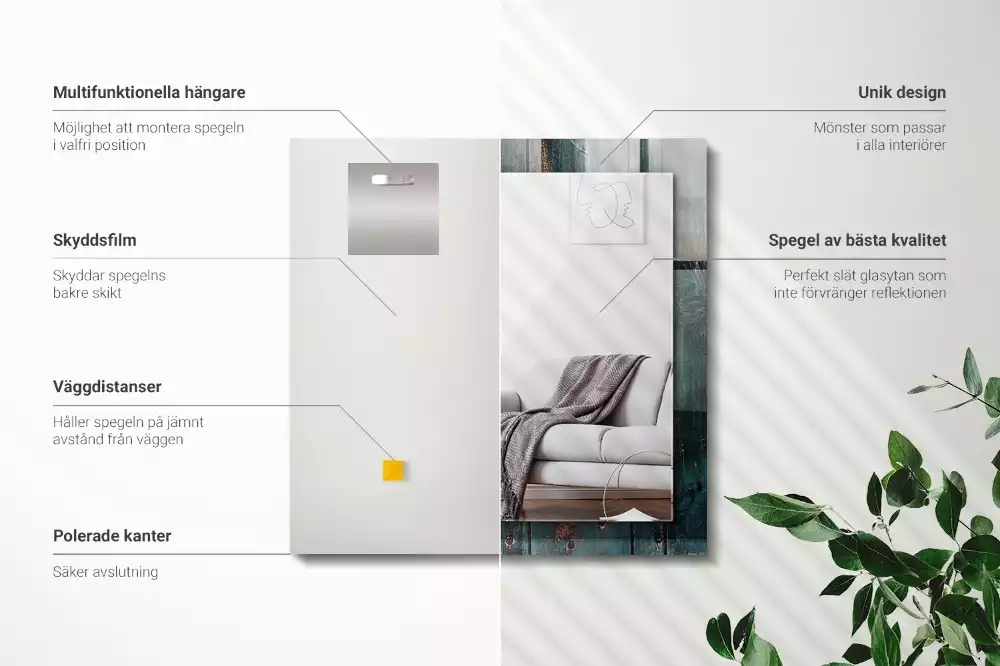 Négyszögletes tükör fali dísz Zöld fa táblák