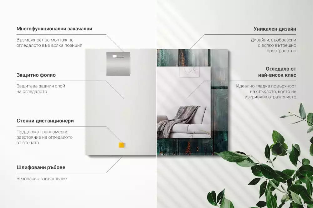 Négyszögletes tükör fali dísz Zöld fa táblák