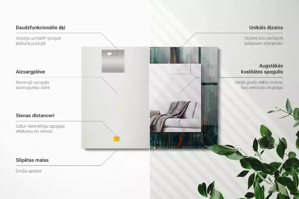 Négyszögletes tükör fali dísz Zöld fa táblák