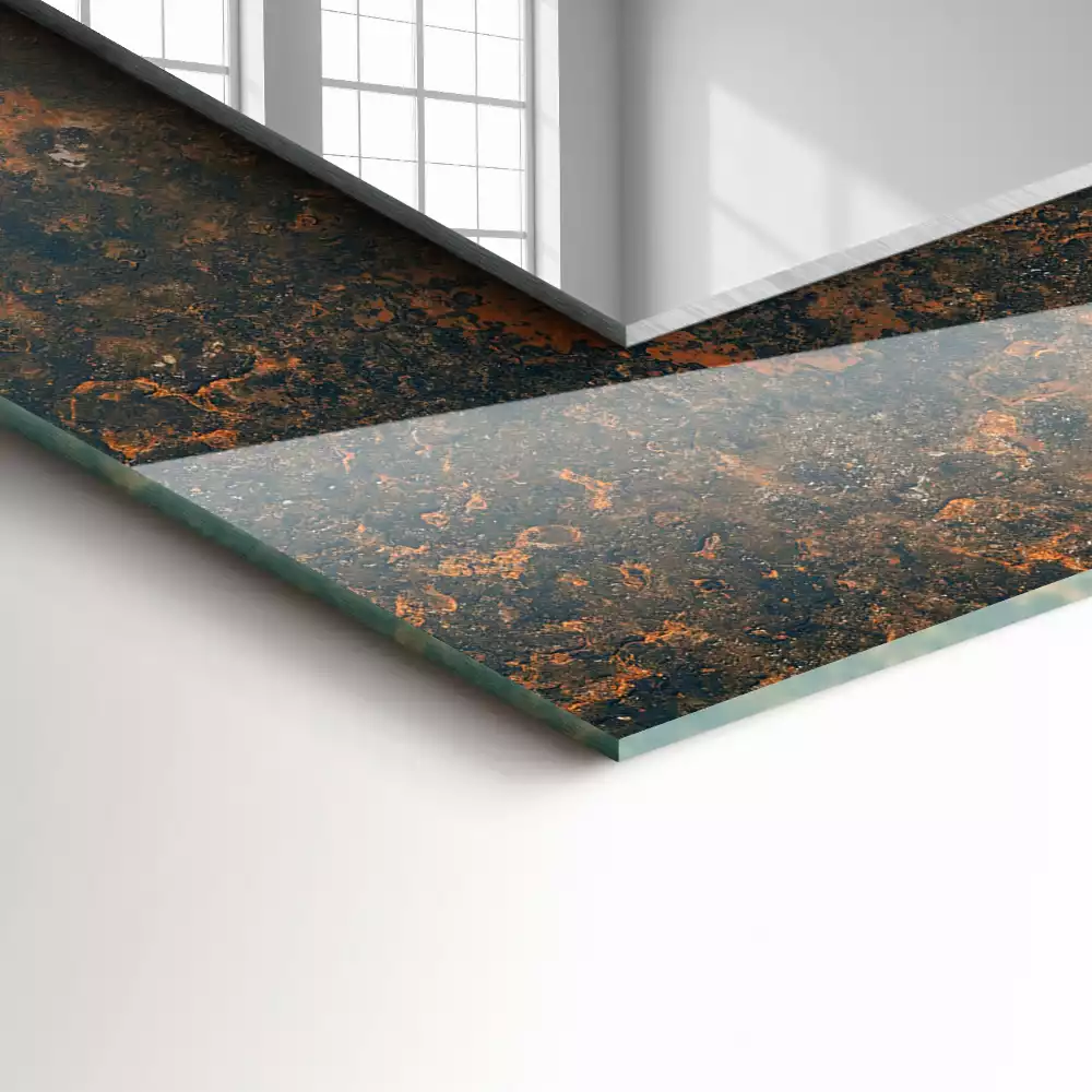 Négyszögletes tükör fali dísz Rozsdás fém