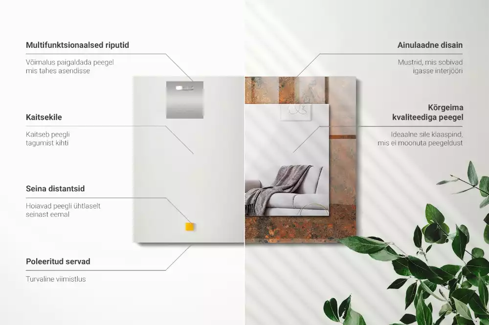 Négyszögletes tükör fali dísz Rozsdás fém