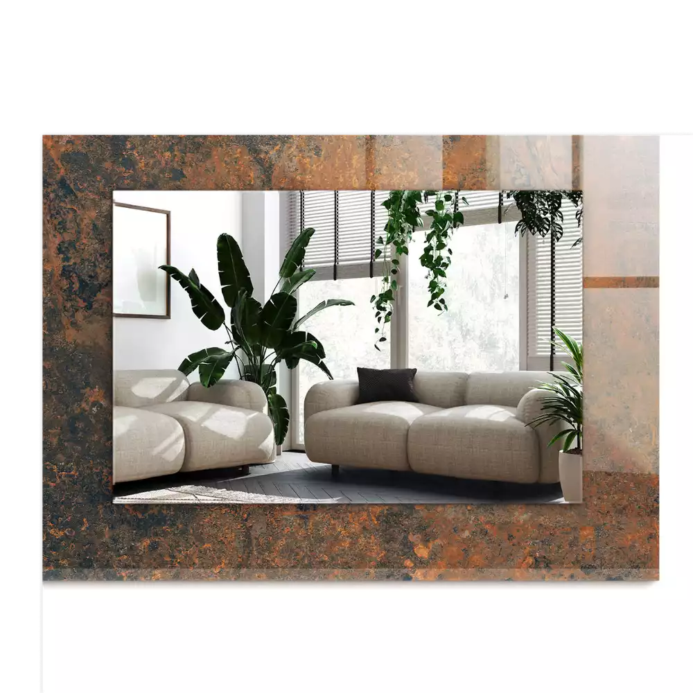 Négyszögletes tükör fali dísz Rozsdás fém