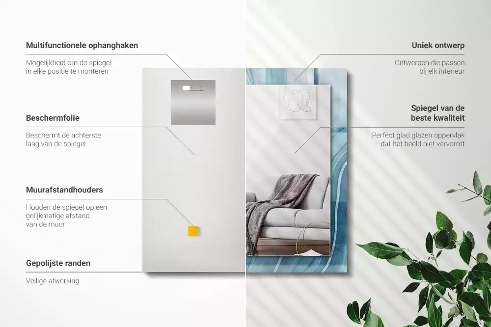 Négyszögletes tükör fali dísz Absztrakt kék vonalak