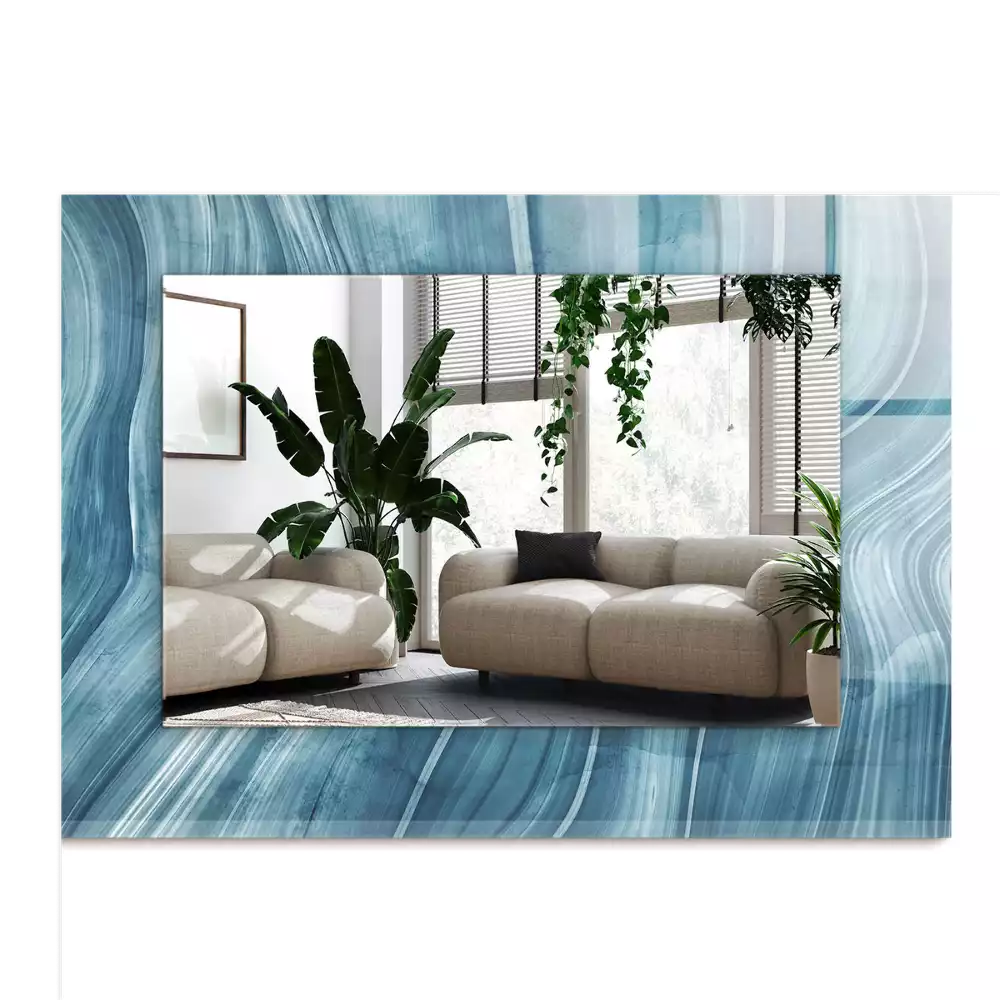 Négyszögletes tükör fali dísz Absztrakt kék vonalak