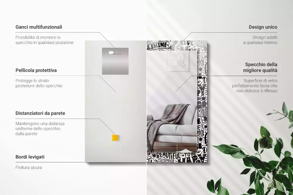 Négyszögletes tükör fali dísz Motivációs kézi betűkkel