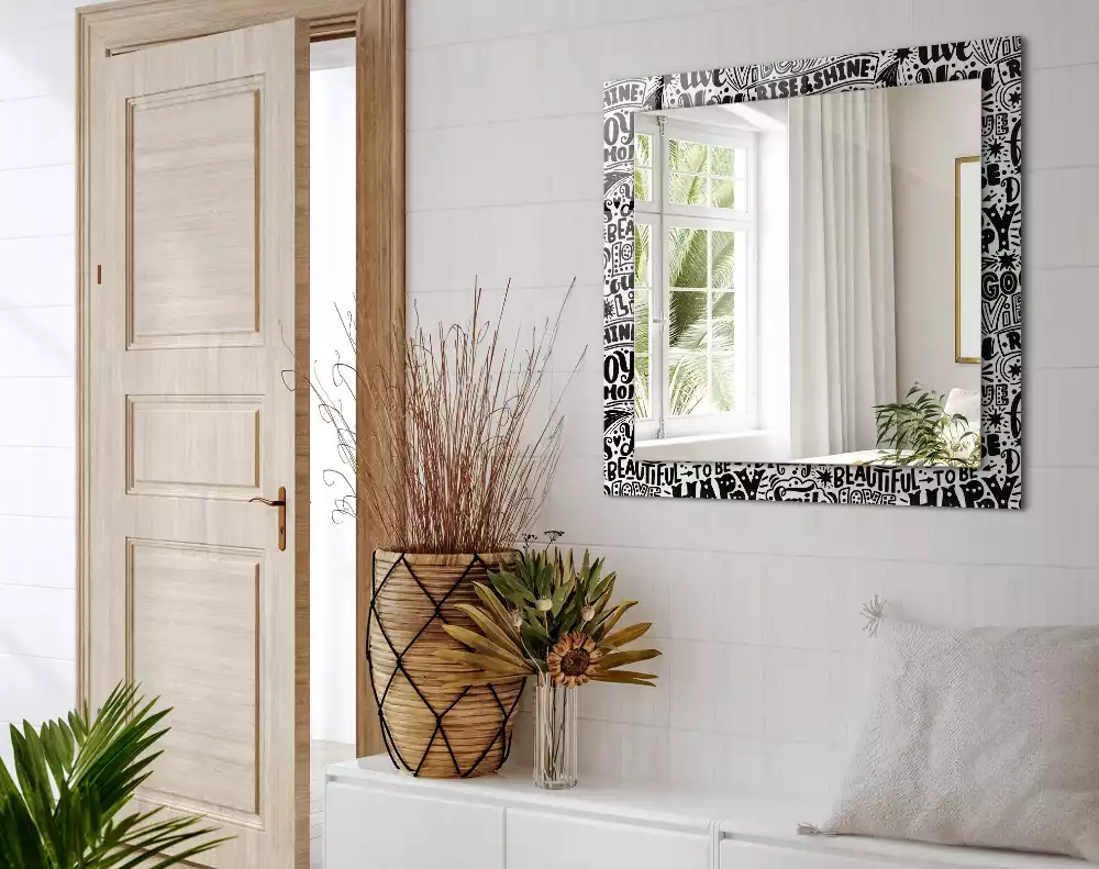 Négyszögletes tükör fali dísz Motivációs kézi betűkkel