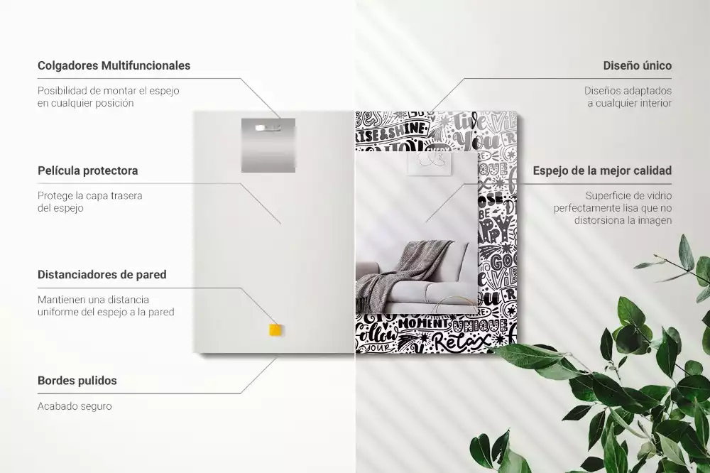 Négyszögletes tükör fali dísz Motivációs kézi betűkkel