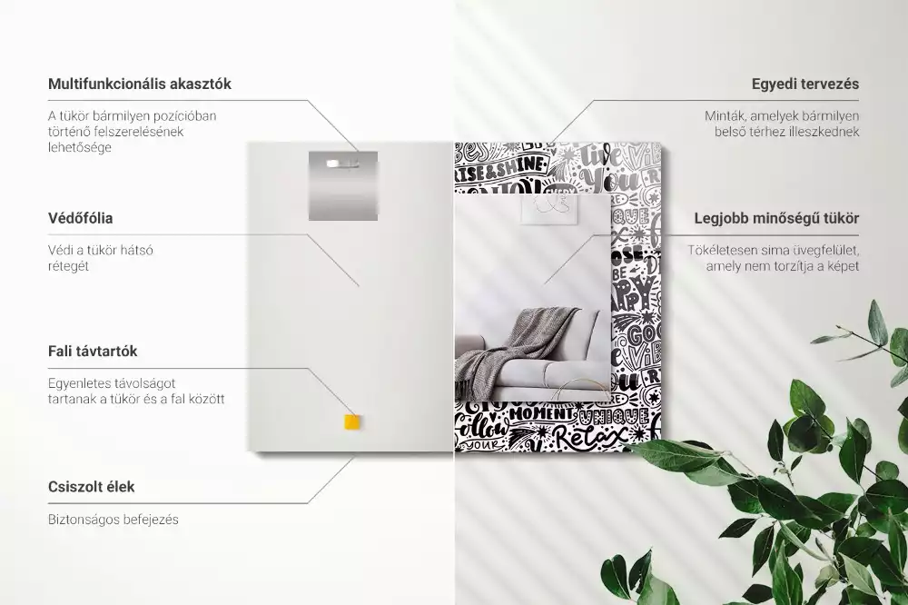 Négyszögletes tükör fali dísz Motivációs kézi betűkkel