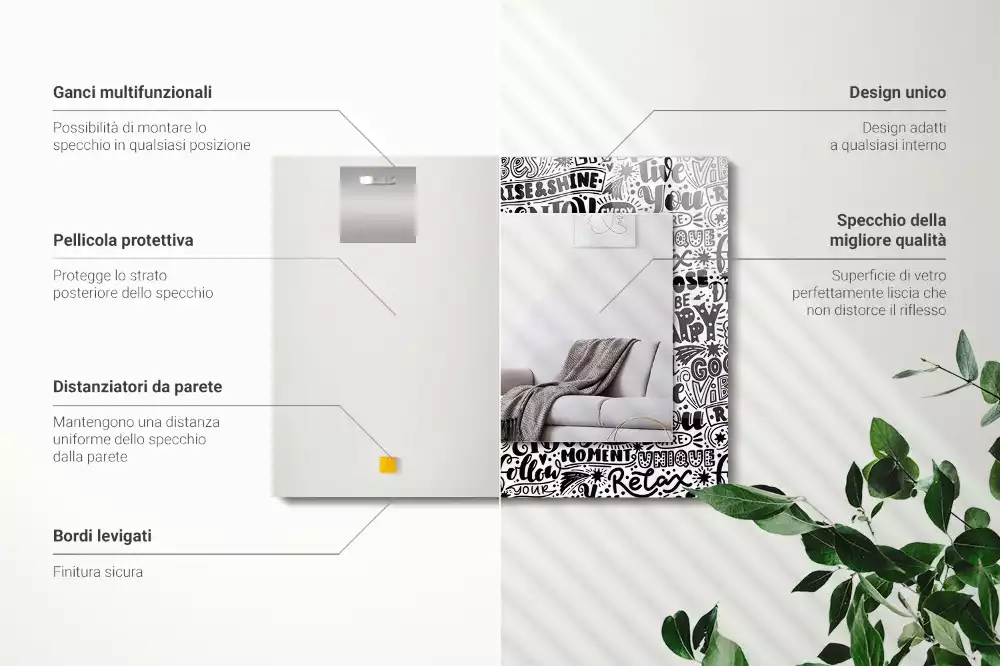 Négyszögletes tükör fali dísz Motivációs kézi betűkkel