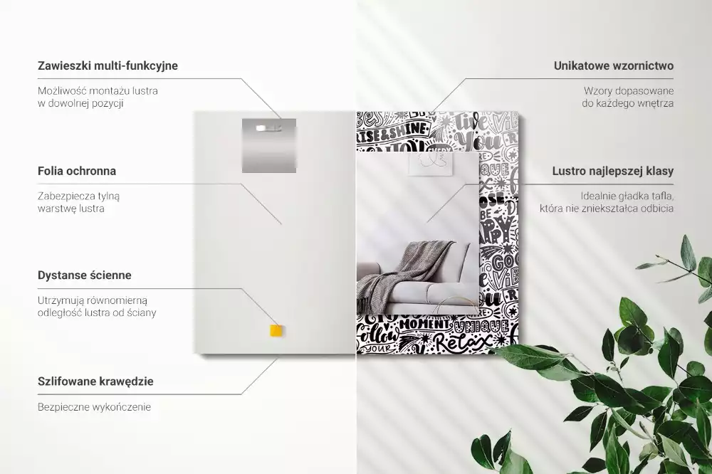 Négyszögletes tükör fali dísz Motivációs kézi betűkkel