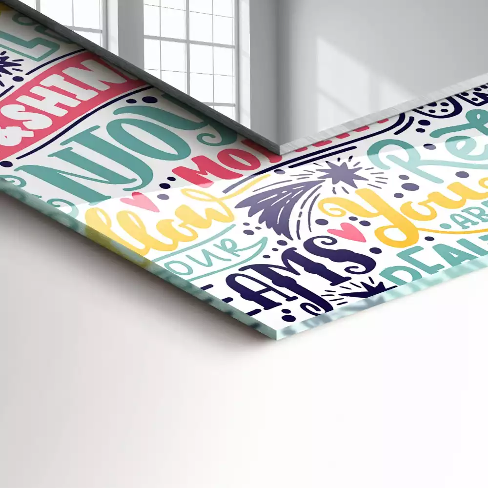 Négyszögletes tükör fali dísz Színes motivációs feliratok