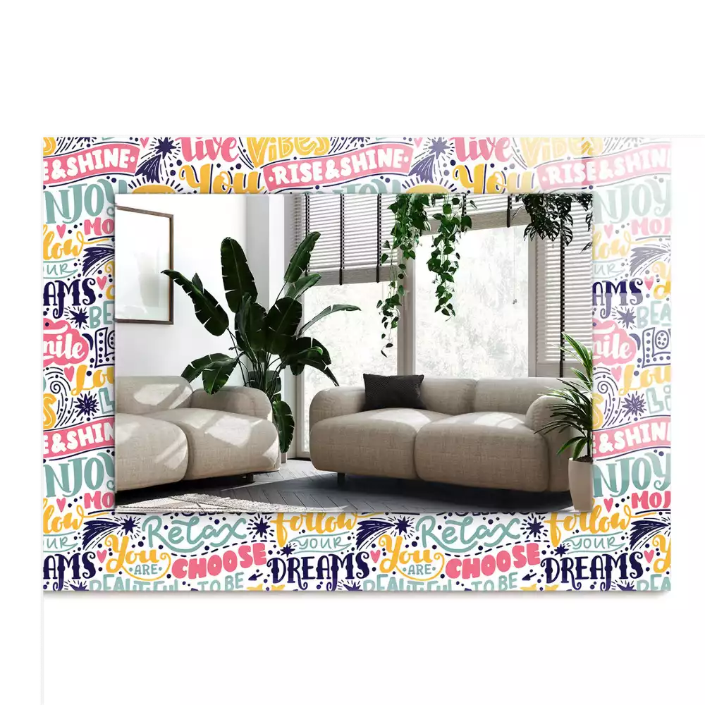 Négyszögletes tükör fali dísz Színes motivációs feliratok