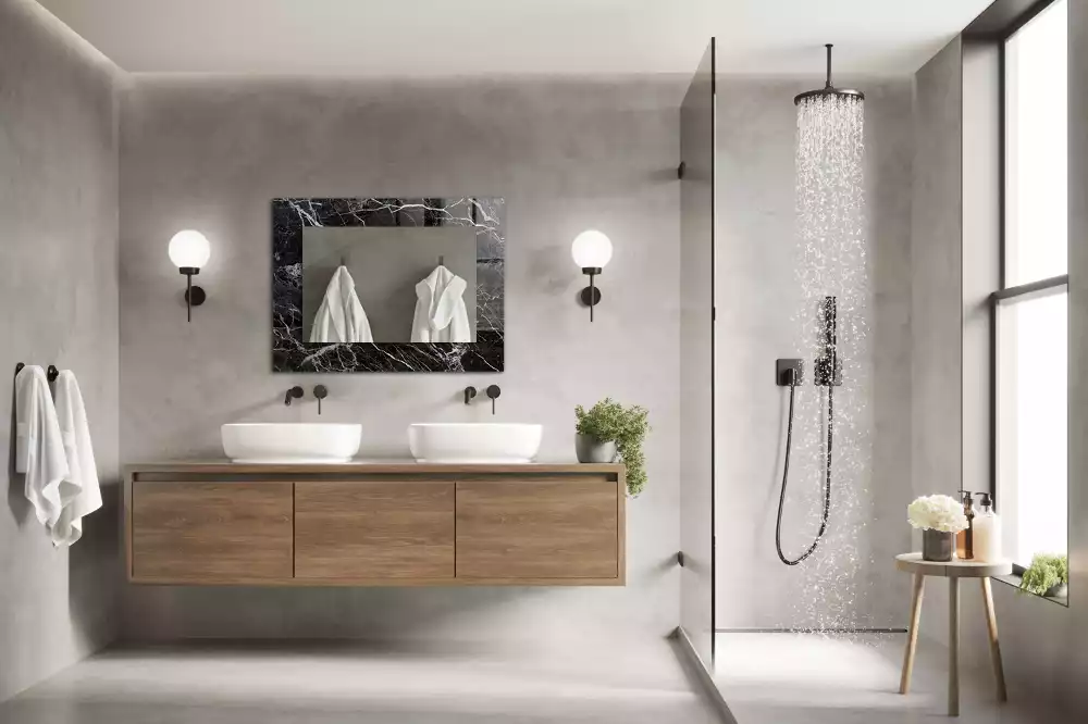 Négyszögletes tükör fali dísz Fekete márvány